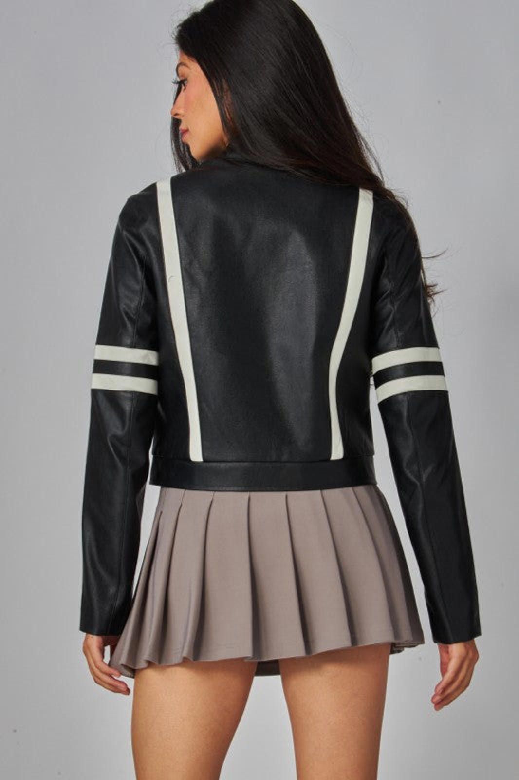 Other Faux Leather Racing Stripes Biker Jacket Size S / US 4 / IT 40 - 3 Thumbnail