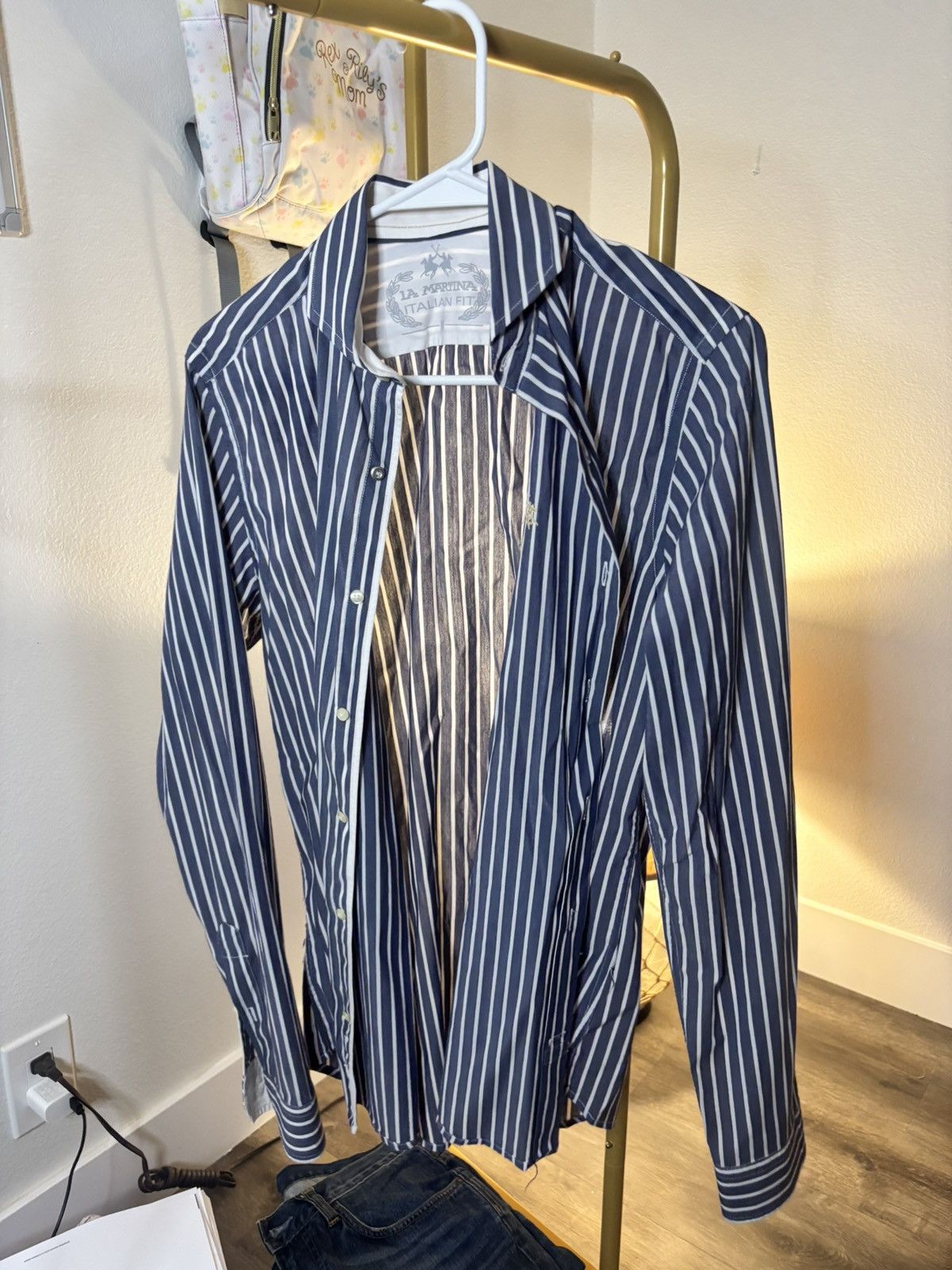 La Martina La Martina Men’s Navy Striped Dress Shirt Size US M / EU 48-50 / 2 - 1 Thumbnail