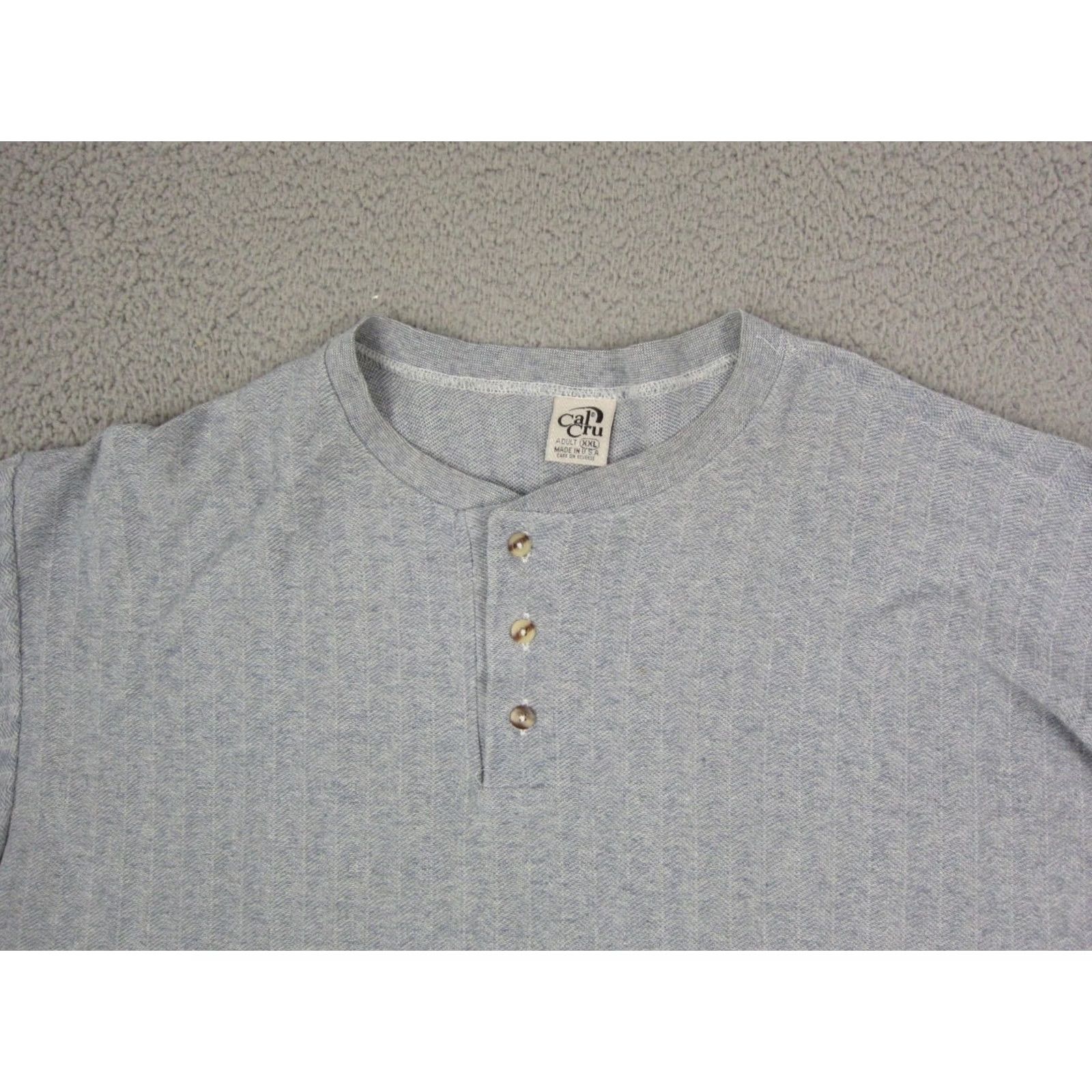 Vintage Vintage Cal Shirt Adult 2XL Blue Gray Henley Cotton Made in USA Ribbed 90s T Size US XXL / EU 58 / 5 - 2 Thumbnail