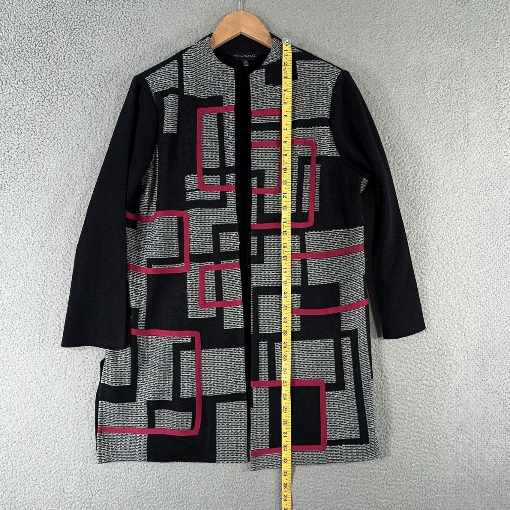 Vintage VINTAGE: Ming Wang Jacket Womens Large Black Red Gray Geometric Open Front Knit Career Size L / US 10 / IT 46 - 6 Thumbnail