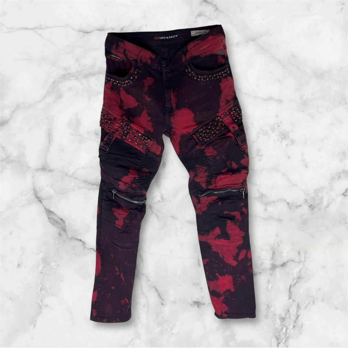 Other Cipo & Baxx Black And Red Studded Biker Jeans Size US 30 / EU 46 - 1 Thumbnail