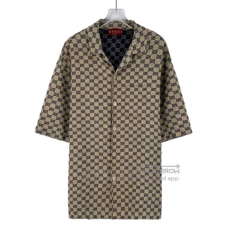 Gucci Gucci Brown Logo Print Short Sleeve Shirt. Size US L / EU 52-54 / 3 - 1 Thumbnail