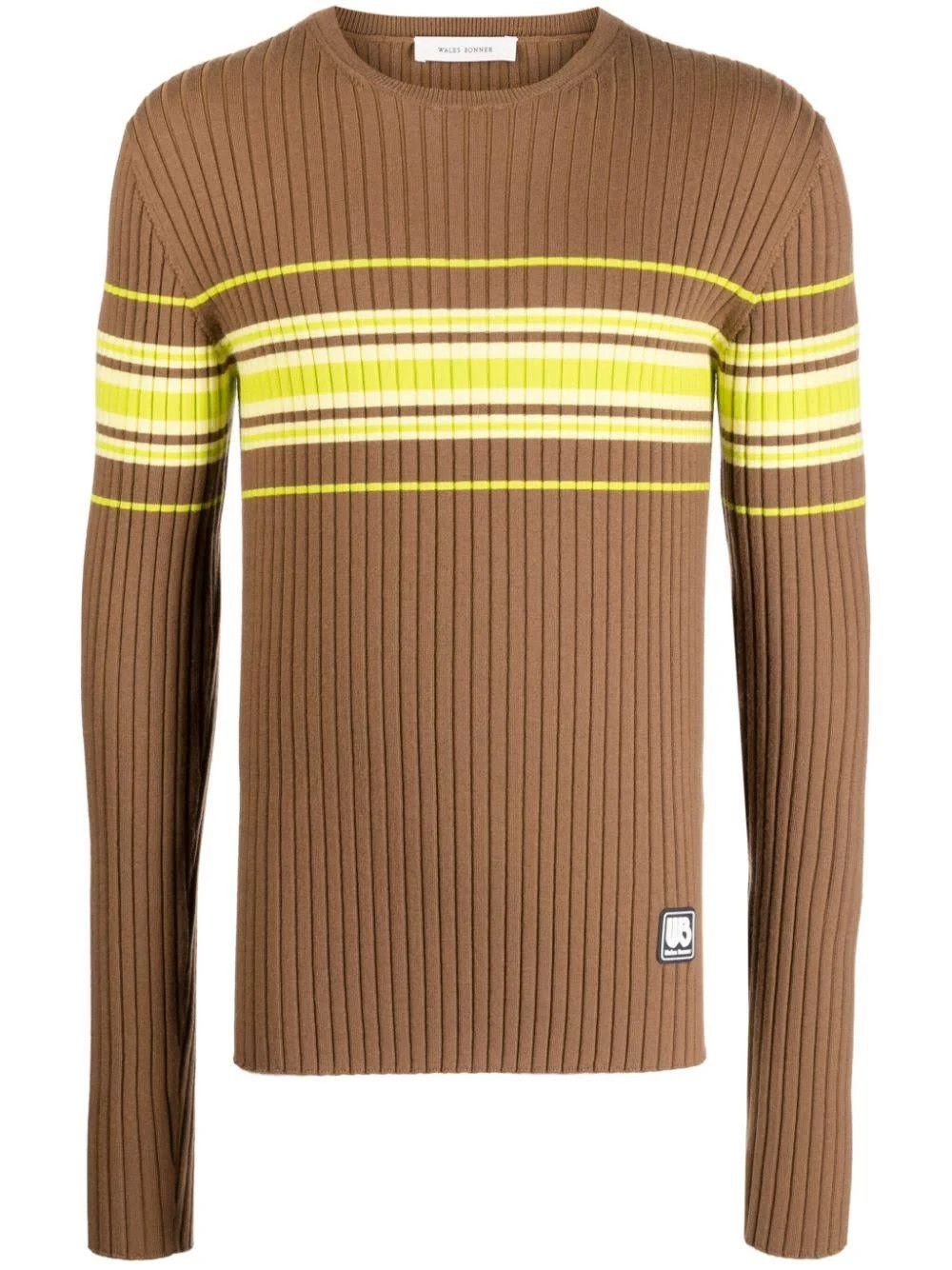 Wales Bonner o1s1v1n0824 Show Knit Top in Beige & Lime Size US L / EU 52-54 / 3 - 1 Thumbnail