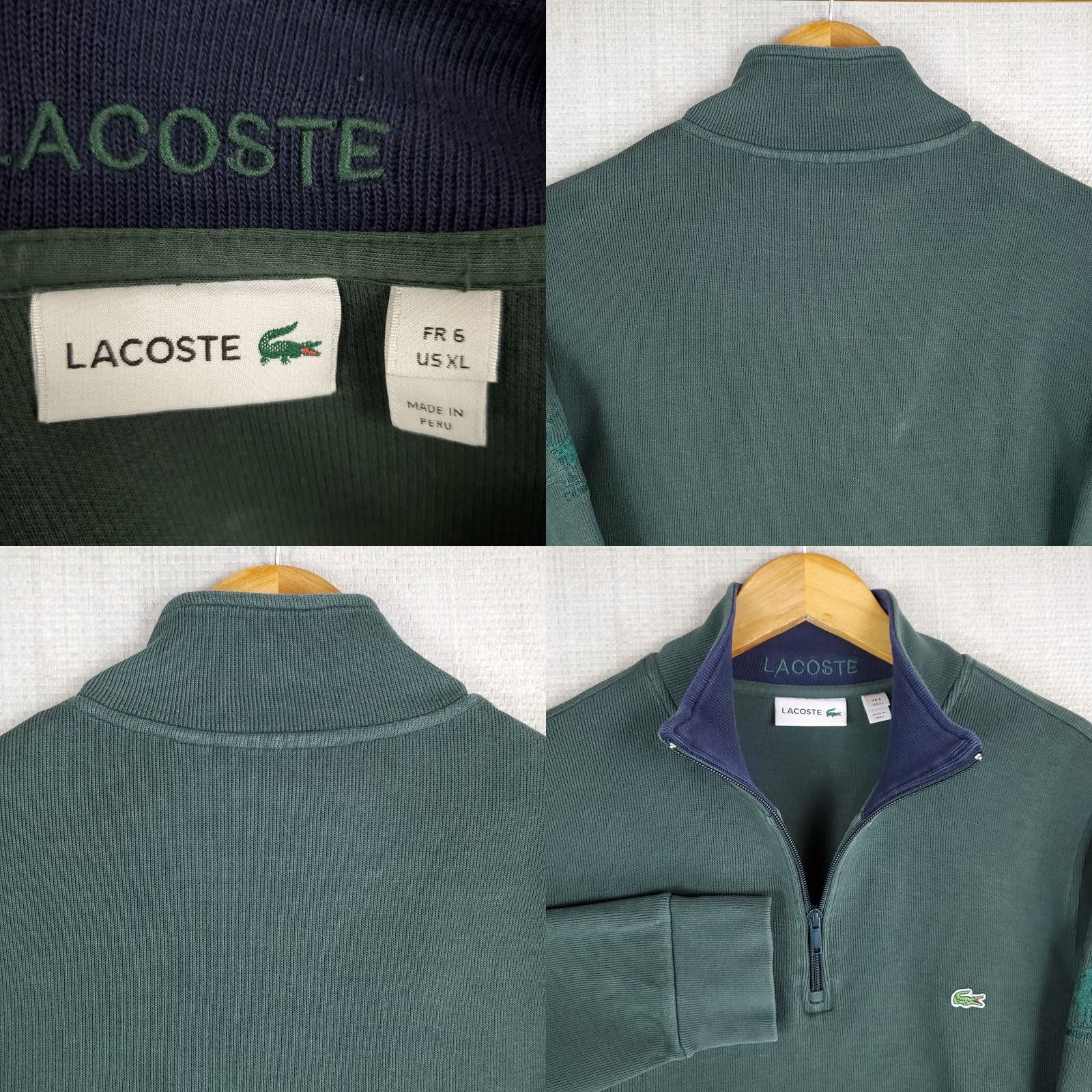 Lacoste LACOSTE 1/4 Zip Pullover XL Mens Golf Casual Green - Cog Hill Dubsdread Logo Embroidered, 100% Cotton Sweater/Sweatshirt Size US XL / EU 56 / 4 - 8 Thumbnail