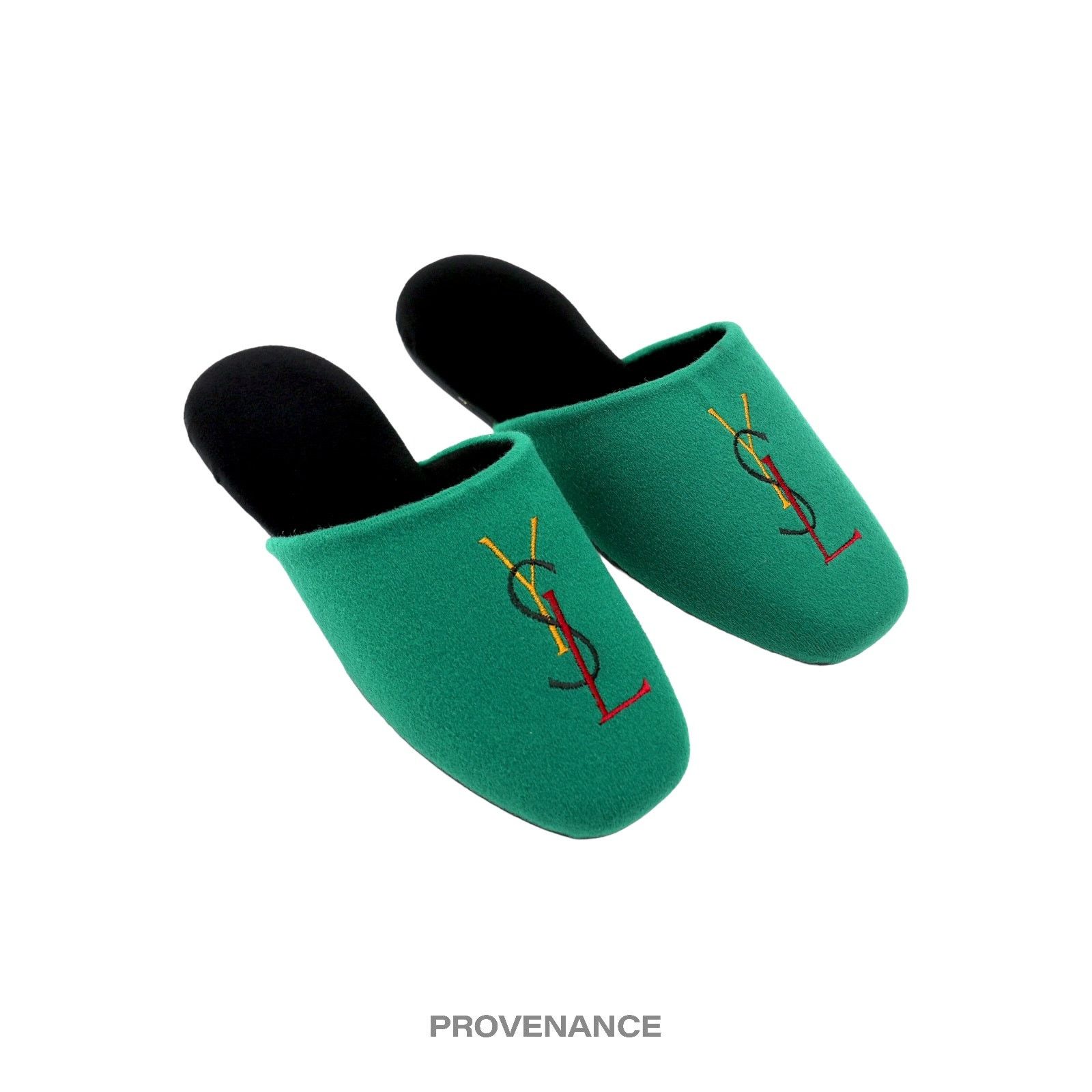 Yves Saint Laurent 🔴 Yves Saint Laurent YSL Logo Slipper - Green Velour Size US 8 / IT 38 - 3 Thumbnail