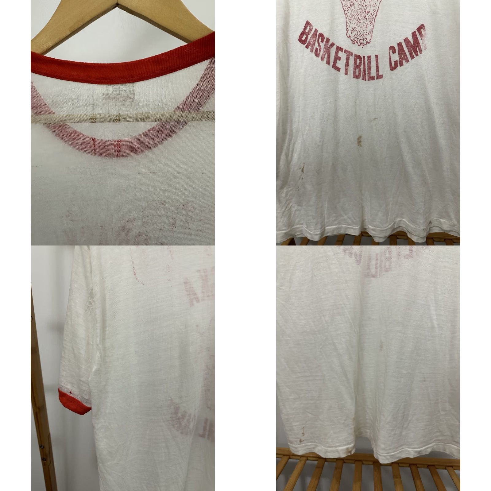 Hanes VTG 80s Nebraska Basketball Camp Super Paper Thin Burnout Ringer Worn T-Shirt XL Shirt Mens White Hanes Size US XL / EU 56 / 4 - 8 Thumbnail