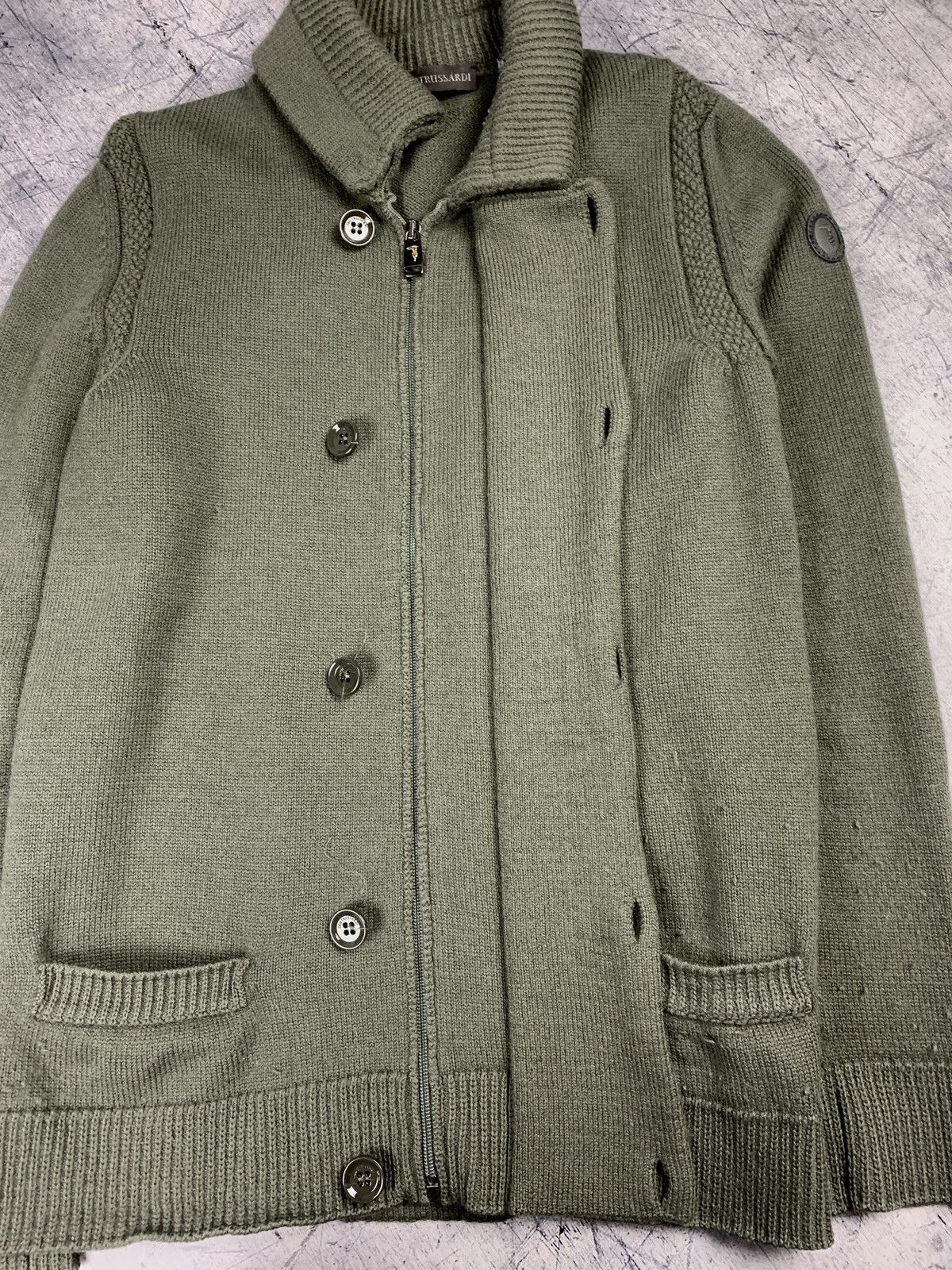 Trussardi Trussardi Men's Wool Cardigan Luxury Sweater Size L Green Size US L / EU 52-54 / 3 - 6 Thumbnail