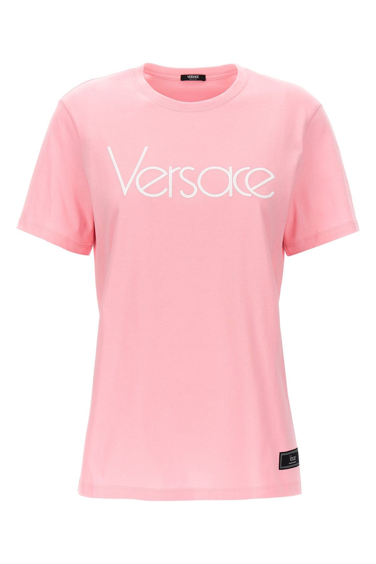 image of Versace Logo Embroidery T-Shirt in Pink, Women's (Size XS)