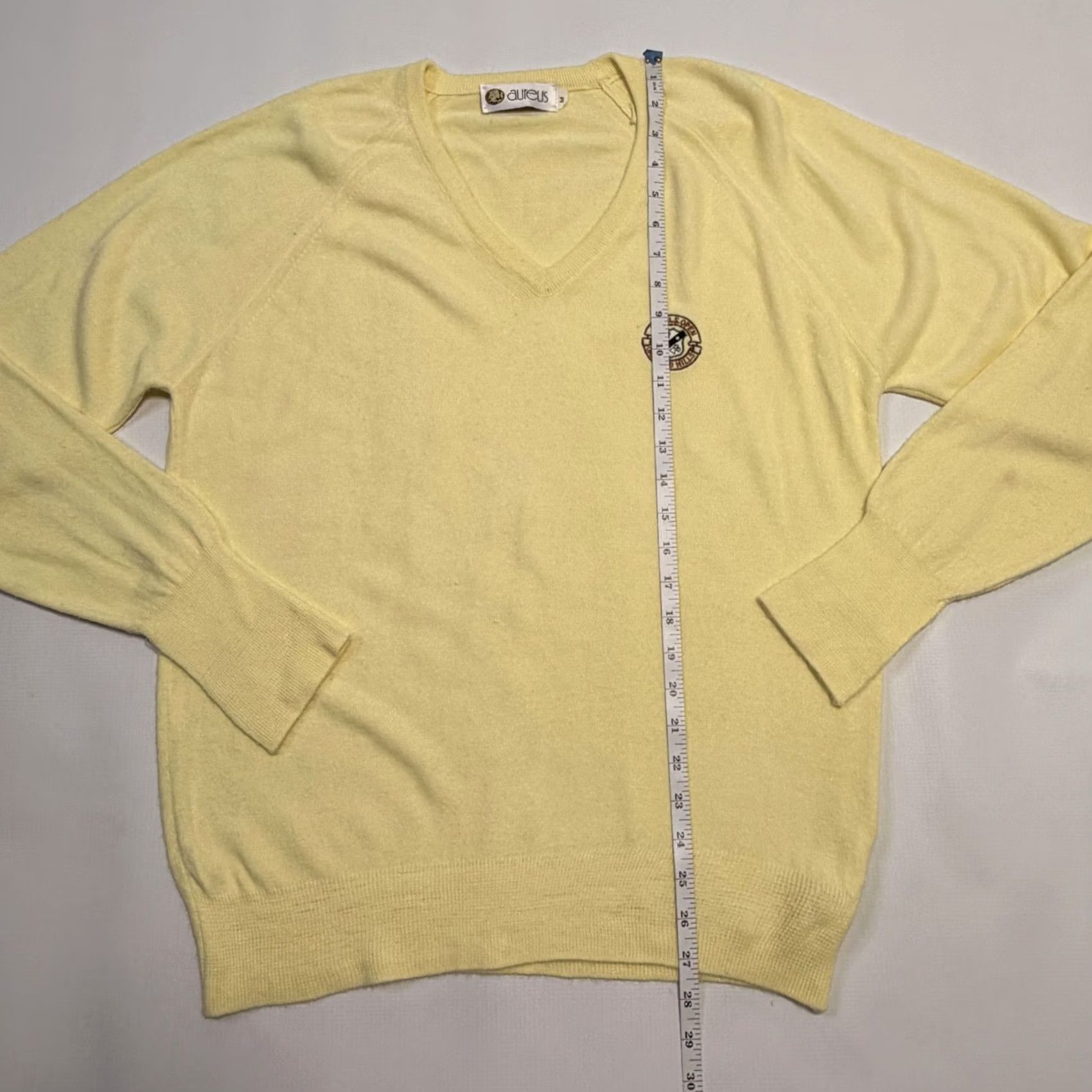 Vintage VINTAGE Aureus Sweater Pullover Mens M Yellow V-Neck Acrylic Patch 90s Size US M / EU 48-50 / 2 - 6 Thumbnail