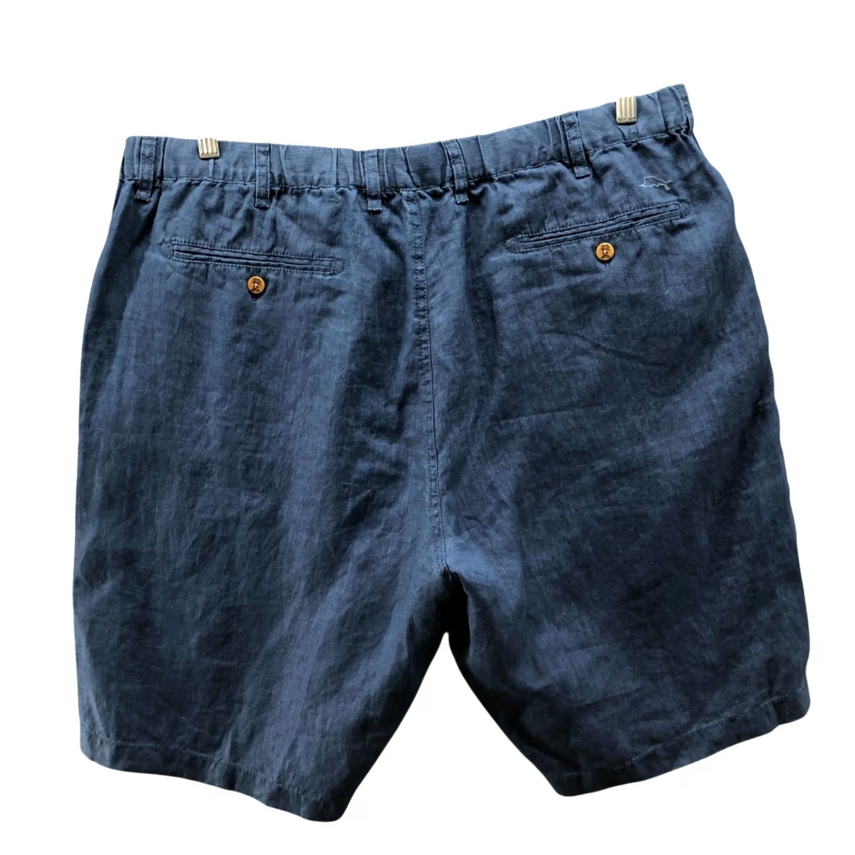 Tommy Bahama Tommy Bahama 100% Linen Shorts Mens 1XLB Navy Blue 10" Flat Front Comfort Waist Big & Tall Boys? Size US 36 / EU 52 - 2 Thumbnail