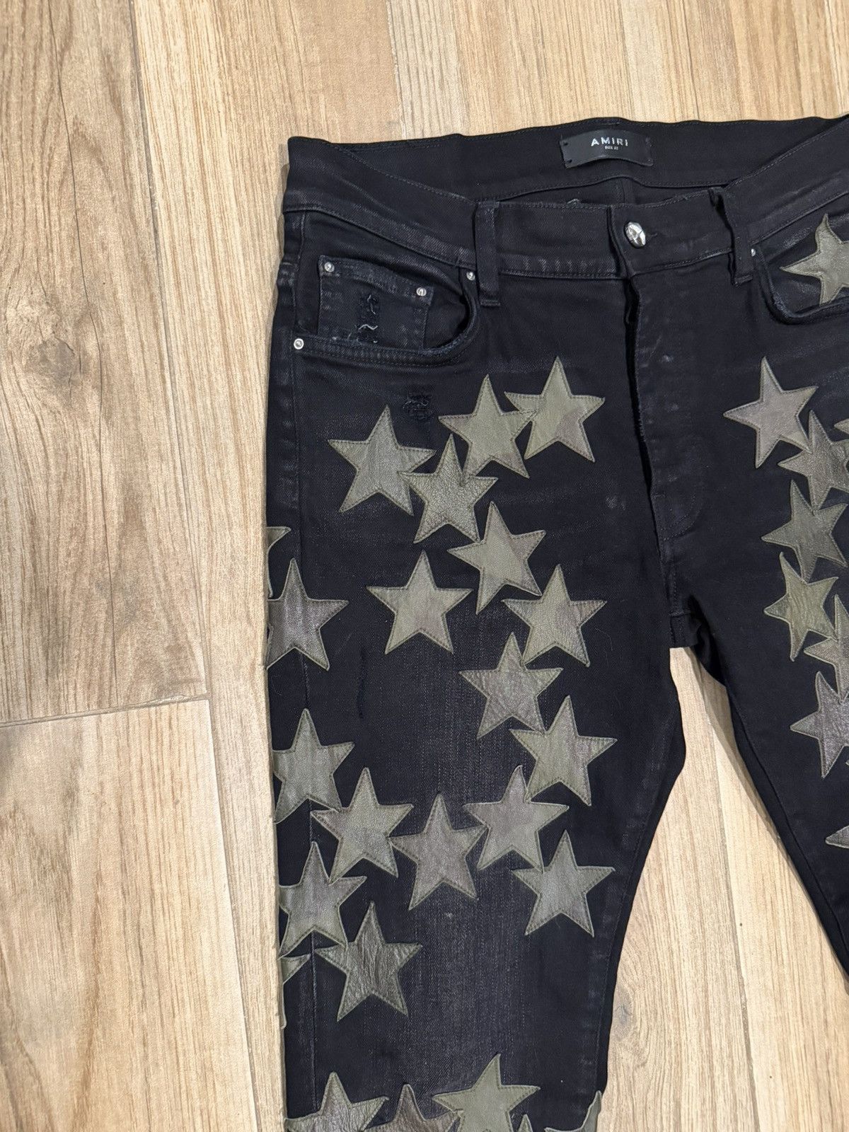 Amiri Amiri X Chemist Camo Leather Star Patch Blk Denim Jeans Size US 32 / EU 48 - 3 Thumbnail
