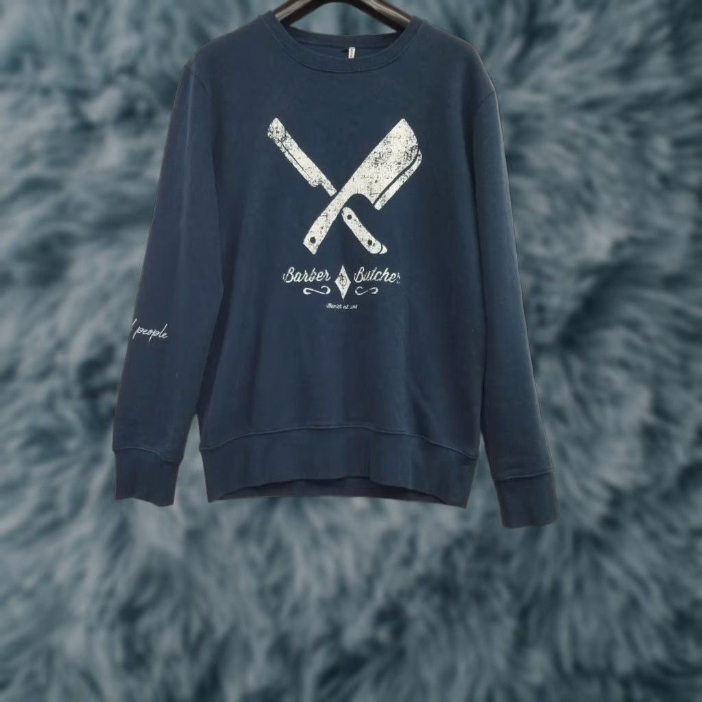 Vintage Distorted People Sweatshirt Navy Long Sleeve Crew Neck L Men's Navy Blue Pullover Fleece Solid Size L Size US L / EU 52-54 / 3 - 1 Thumbnail