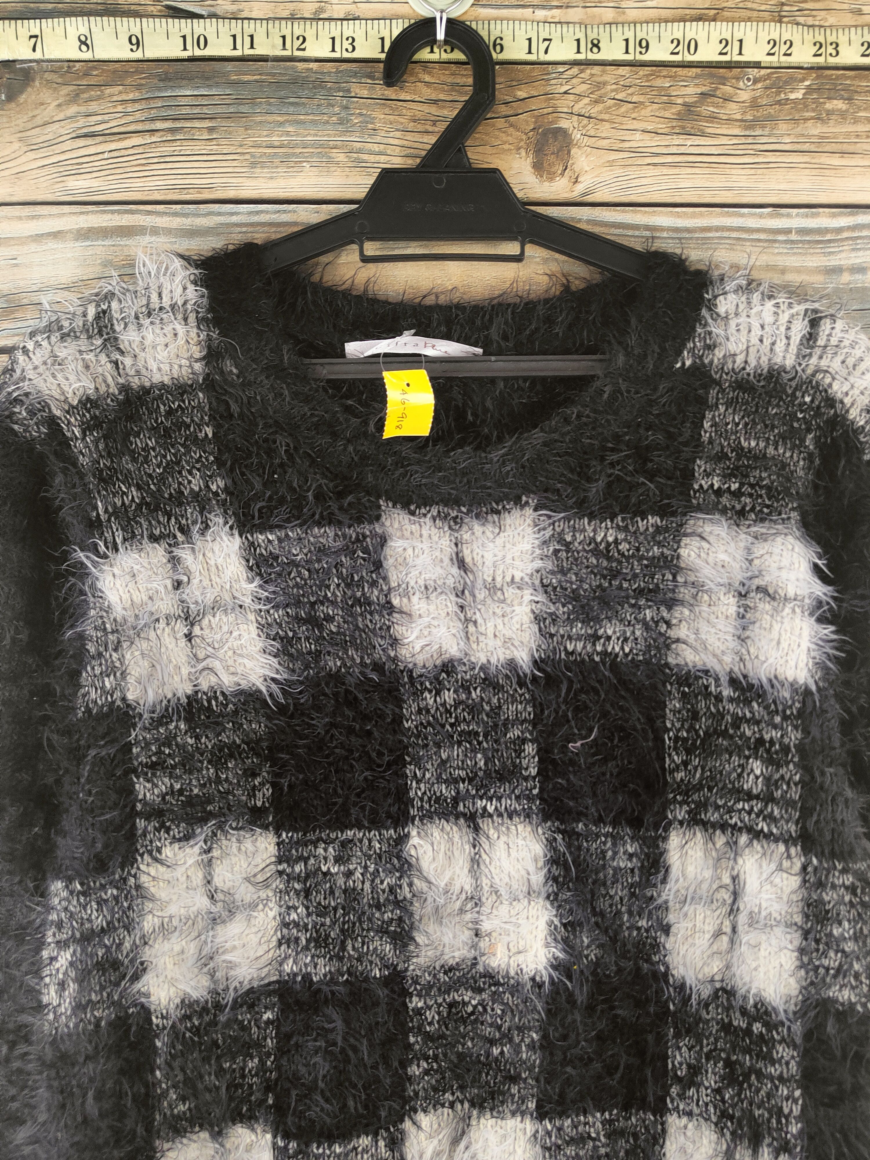 Japanese Brand DL Cifra Plus Black White Fur Mohair Knitwear #46-918 Size S / US 4 / IT 40 - 2 Thumbnail
