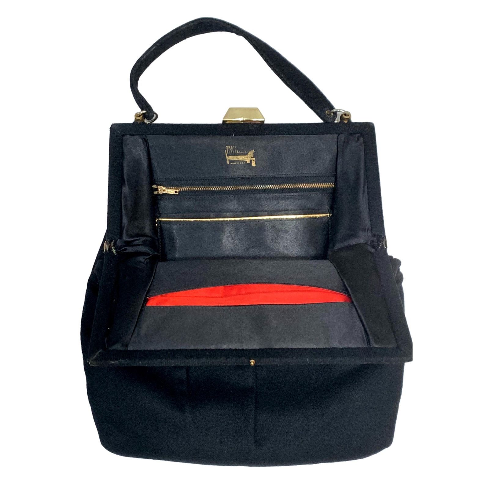 Vintage 40s 50s Chic Long Vertical Black Wool Top Handle Bag Size ONE SIZE - 1 Thumbnail