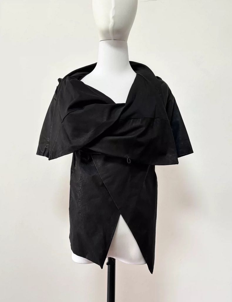 Rick Owens Vintage Black Leather Asymmetric Jacket Top- Size US M / EU 48-50 / 2 - 5 Thumbnail