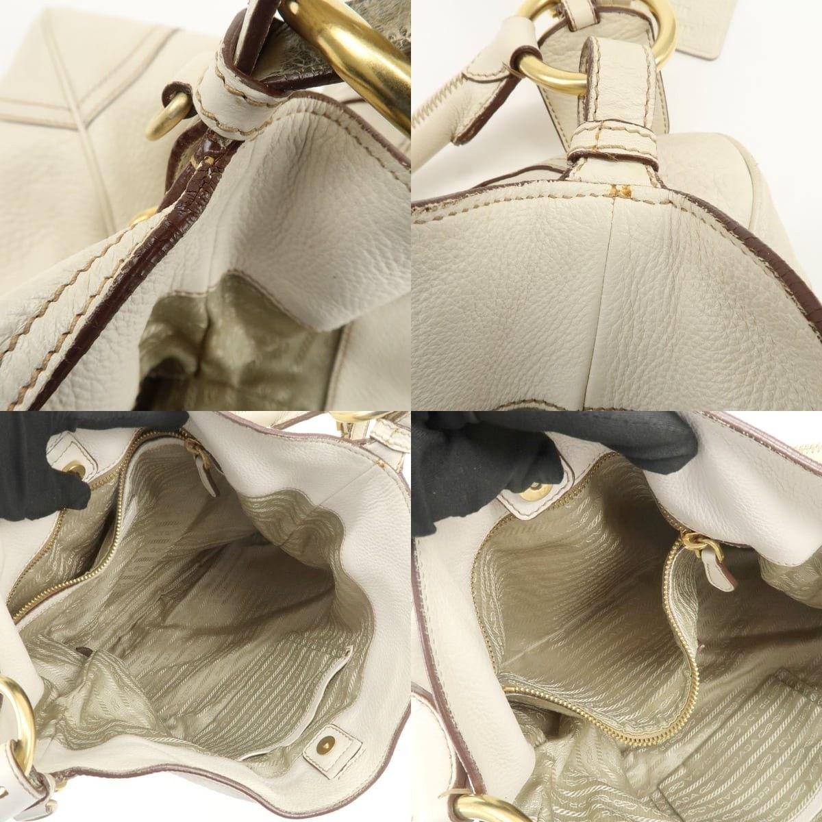 Prada Prada Logo Calfskin Shoulder Bag Cream Size ONE SIZE - 7 Thumbnail