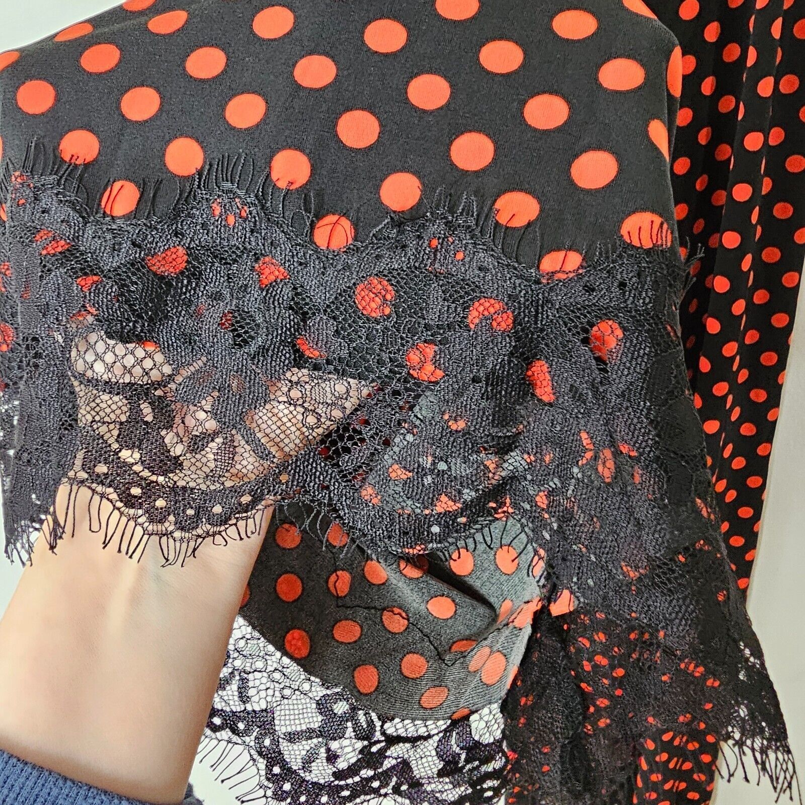 Zara NWOT Zara Polka Dot Black Lace Hem Wide Leg Elastic Waist M Size 30" / US 8 / IT 44 - 3 Thumbnail