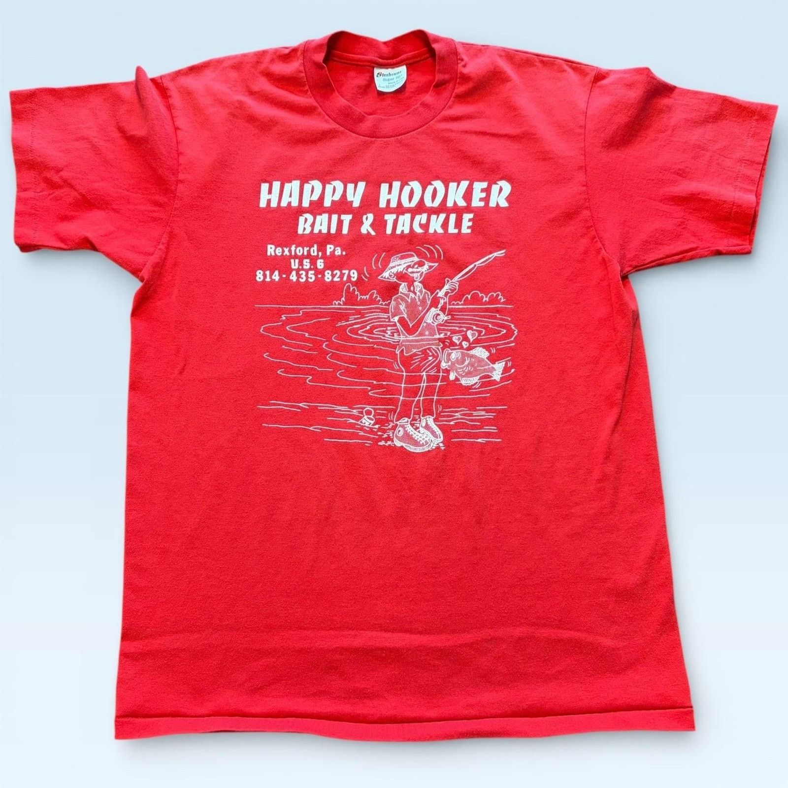 Vintage Vtg Stedman Happy Hooker Bait & Tackle Shirt L Red Fishing Size US L / EU 52-54 / 3 - 1 Thumbnail