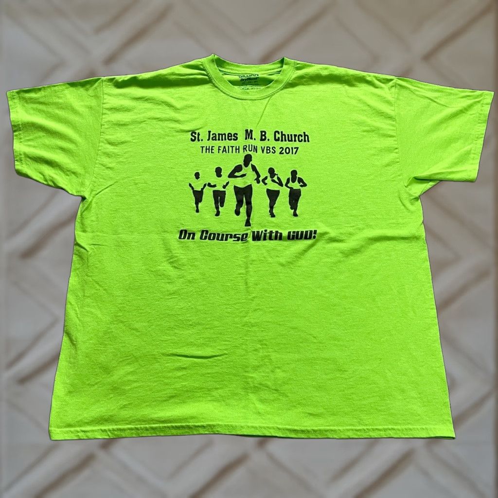 Gildan Gildan Dry Blend Graphic T-Shirt Men 2XL Apple Green St.James M.B Church Run Tee Shirt Size 2XL Green Classic Nature Outdoor Mens Size US XXL / EU 58 / 5 - 1 Thumbnail