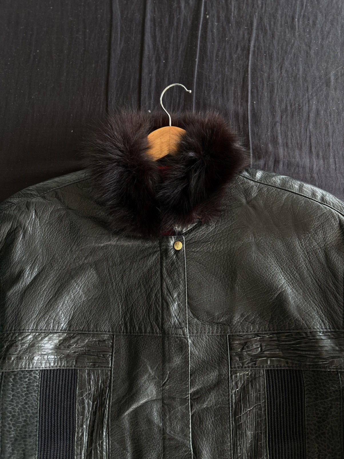 Leather Vintage 80s Noblesse Leather Blouson Jacket w/ Fur Collar Size US L / EU 52-54 / 3 - 3 Thumbnail