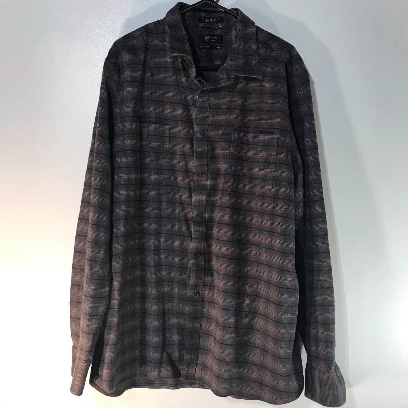 Nordstrom Nordstrom Mens Plaid Button-Up Dress Shirt 2XLT Gray Orange Blue White Casual Business Workwear Size 48R - 2 Thumbnail