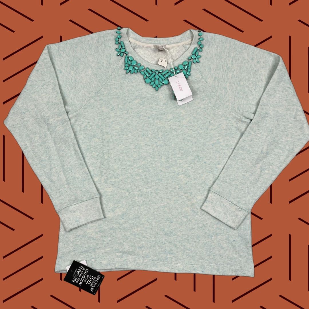 J.Crew J.CREW Sweatshirt Womens L Green Pullover Crew Neck Terry Beaded Necklace Statement NEW Size L / US 10 / IT 46 - 1 Thumbnail