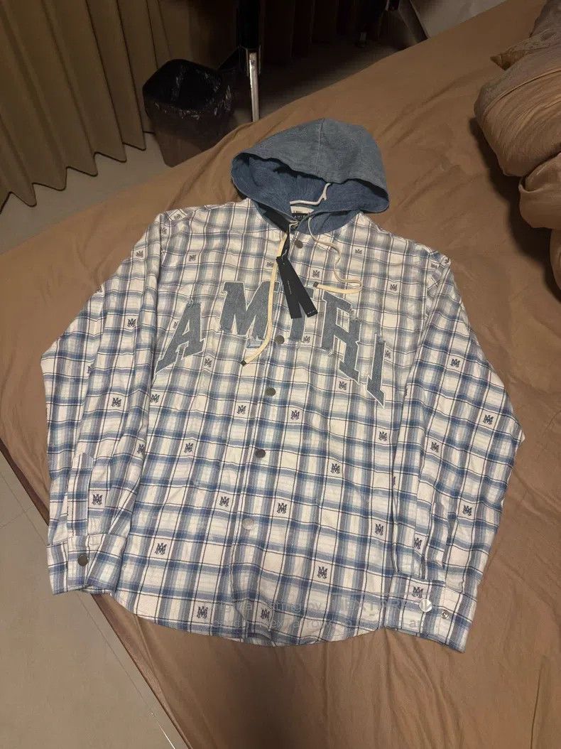 Amiri Amiri Distressed plaid shirt with hood Size US S / EU 44-46 / 1 - 1 Thumbnail