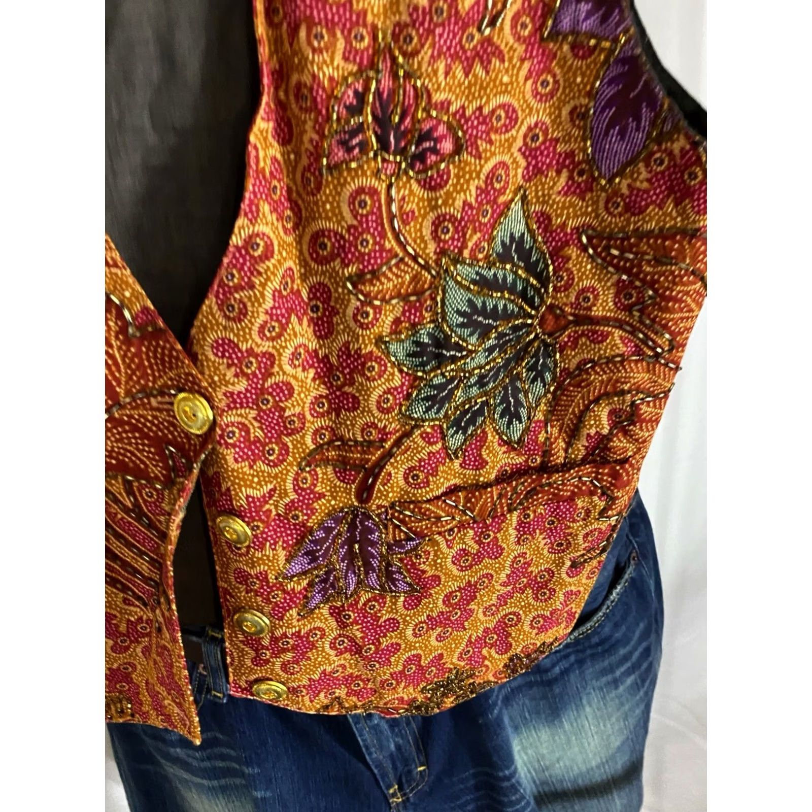 Vintage WOMENS Creazioni Effeci Batik Beaded Christmas Vest Large L Petite Size L / US 10 / IT 46 - 4 Thumbnail