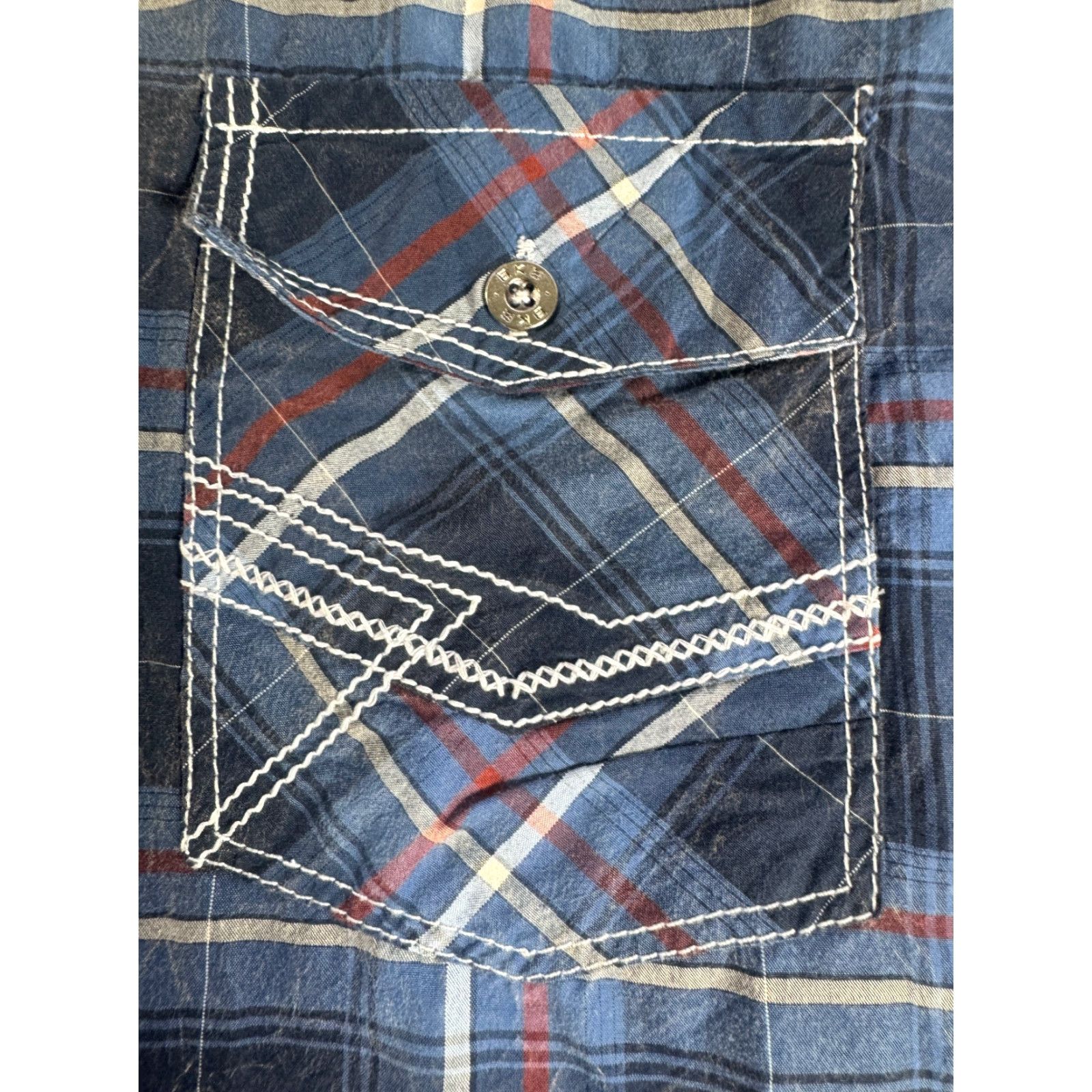 BKE VINTAGE BKE Long Sleeve Metal Button Up Men's Large White Blue Grey Plaid Shirt 1775 Size US L / EU 52-54 / 3 - 4 Thumbnail