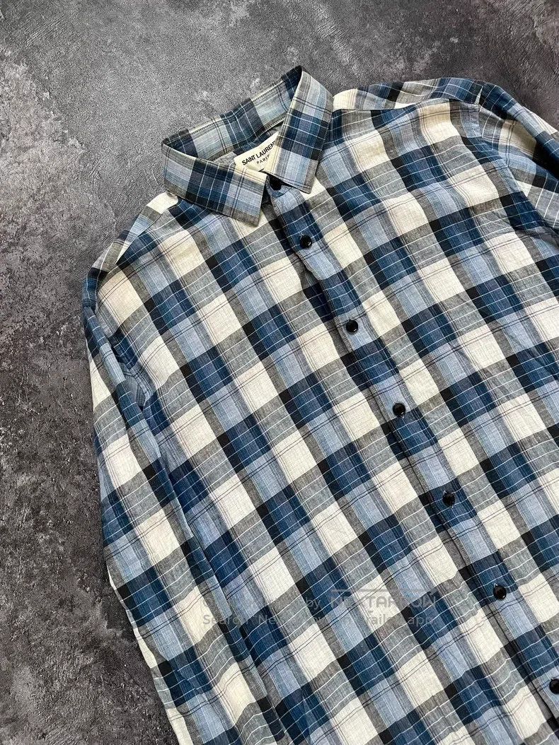 Saint Laurent Paris Saint Laurent Paris Blue and white gold thread plaid shirt Size US XXS / EU 40 - 3 Thumbnail