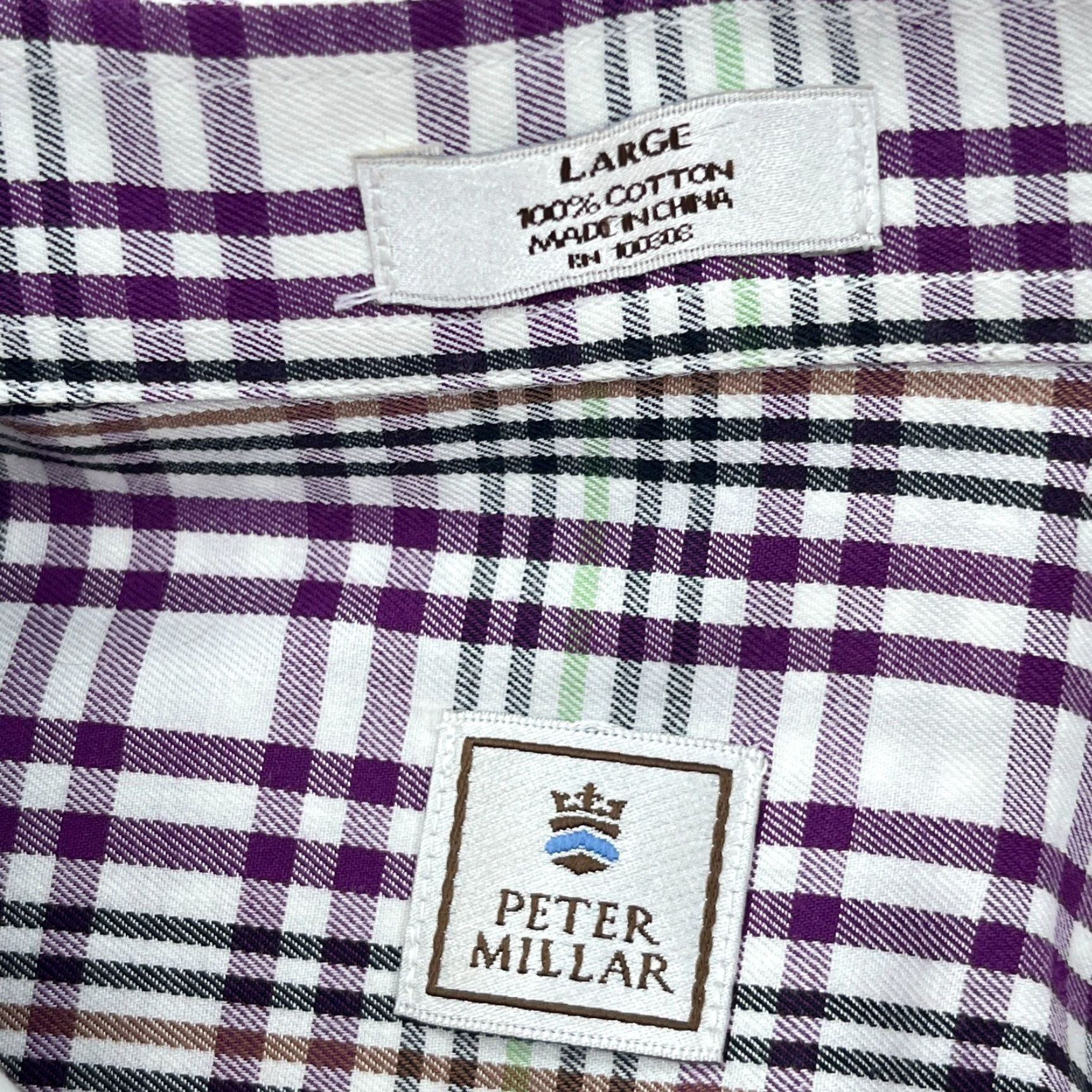 Peter Millar Peter Millar Shirt Men Large Purple White Plaid Flannel Dress Button Up Adult Size 42R - 5 Thumbnail