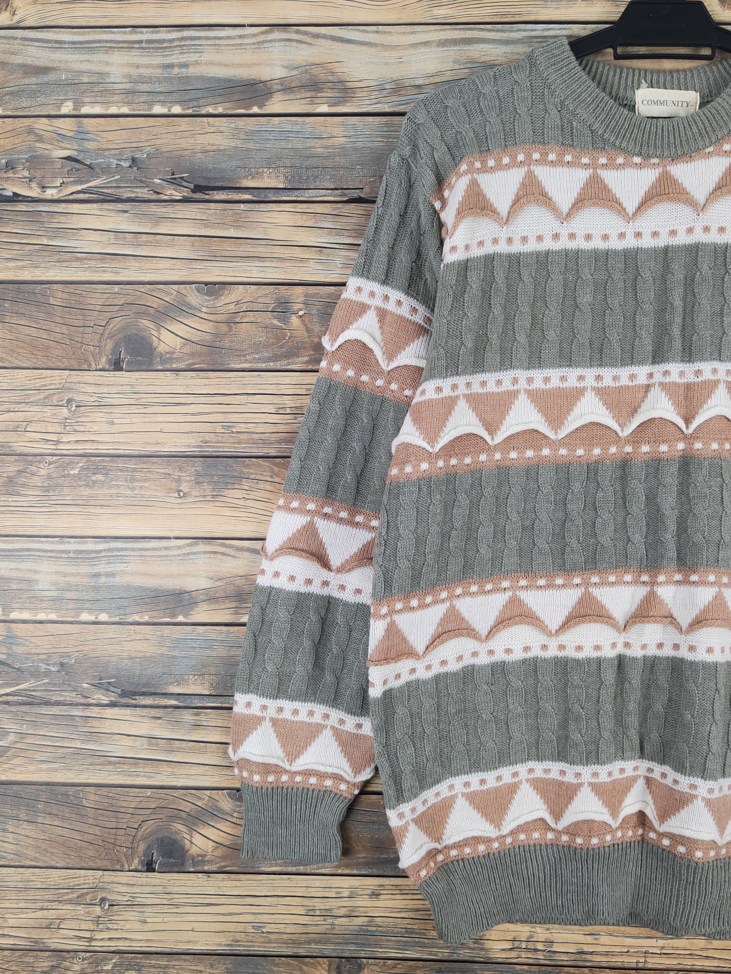 Aran Isles Knitwear Community Green Brown Knitwear Sweatshirts #W1092 Size US M / EU 48-50 / 2 - 3 Thumbnail