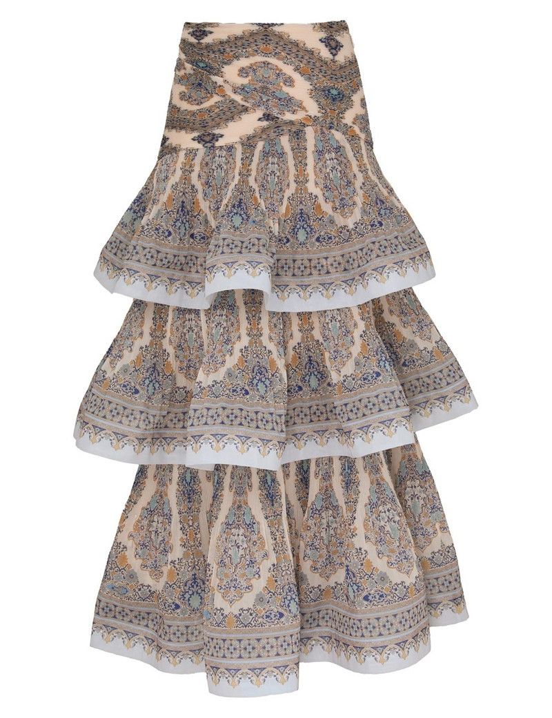 Zimmermann oc11z0226 Tiered Pleated Skirt In Multicolor Size 26" / US 2 / IT 38 - 1 Thumbnail