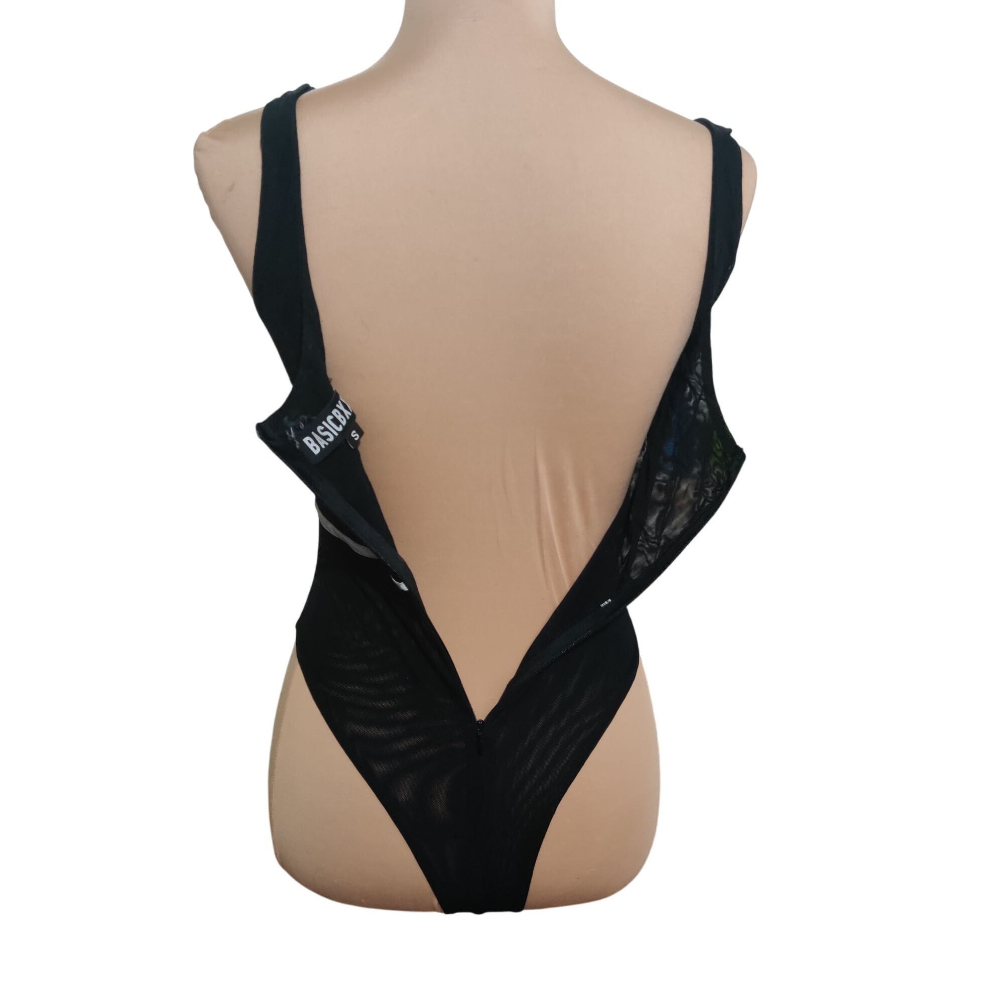 Other Basicbxxch Womens Bodysuit Black Mesh Reflective Silver Pipi Size S / US 4 / IT 40 - 4 Thumbnail