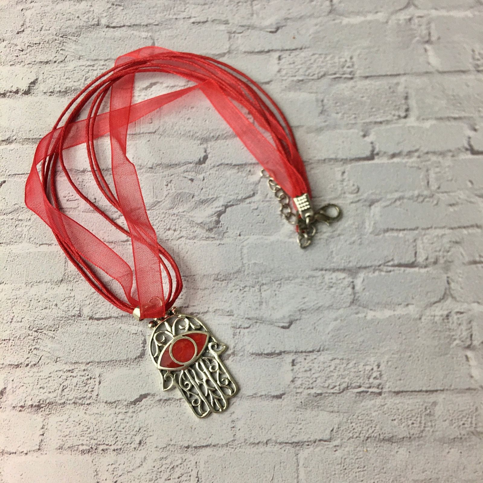 The Unbranded Brand Hamsa Red Coral Sterling Silver Pendant Necklace Size ONE SIZE - 2 Thumbnail