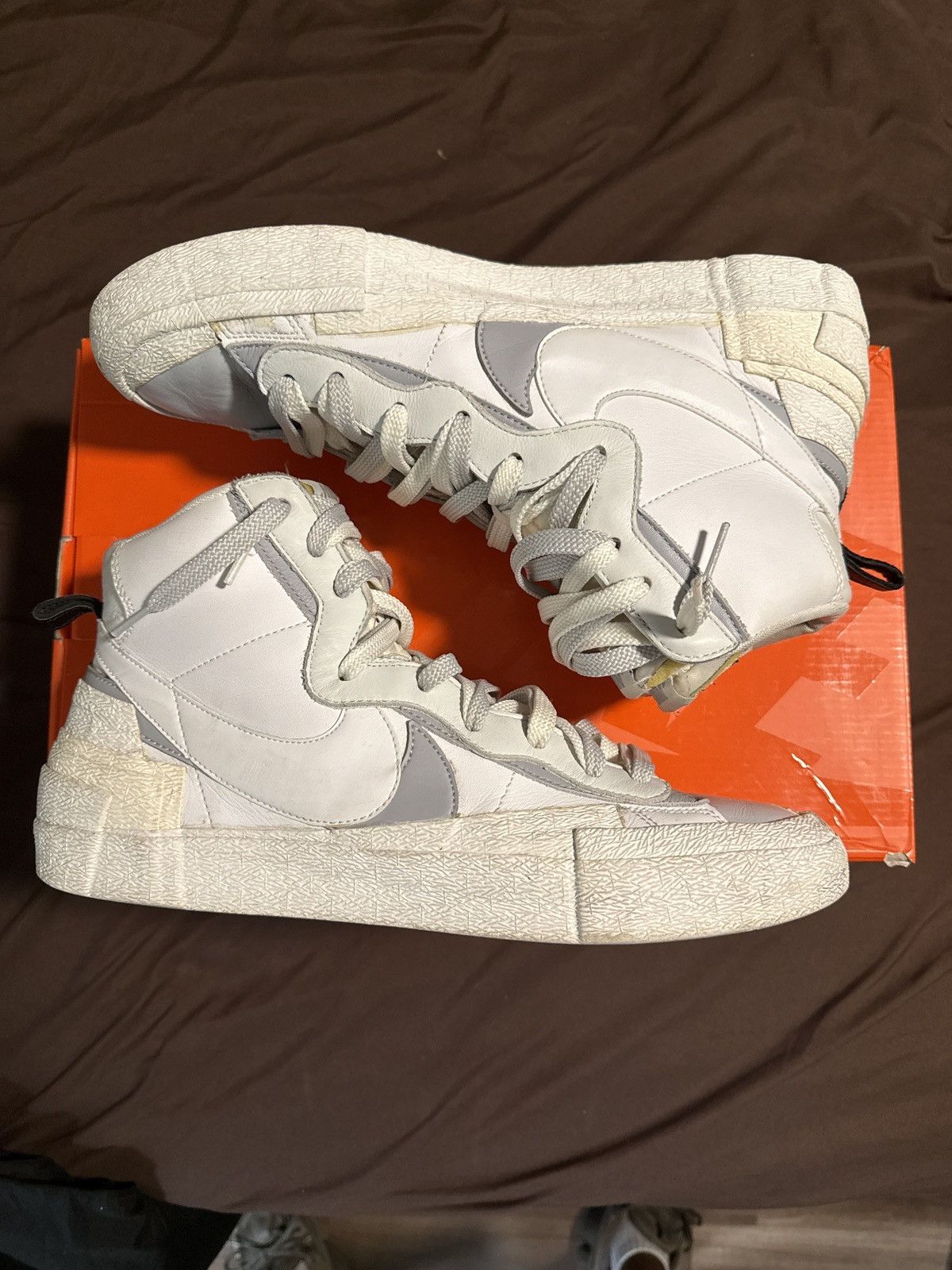 Nike × Sacai Nike Blazer Mid / sacai White/Wolf Grey-Pure Platinum Size US 13 / EU 46 - 2 Thumbnail
