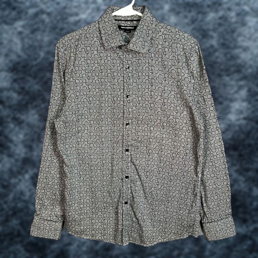 Karl Lagerfeld Karl Lagerfeld Paris Mens Small Button-Up Shirt Black & White Geometric Size US S / EU 44-46 / 1 - 1 Thumbnail