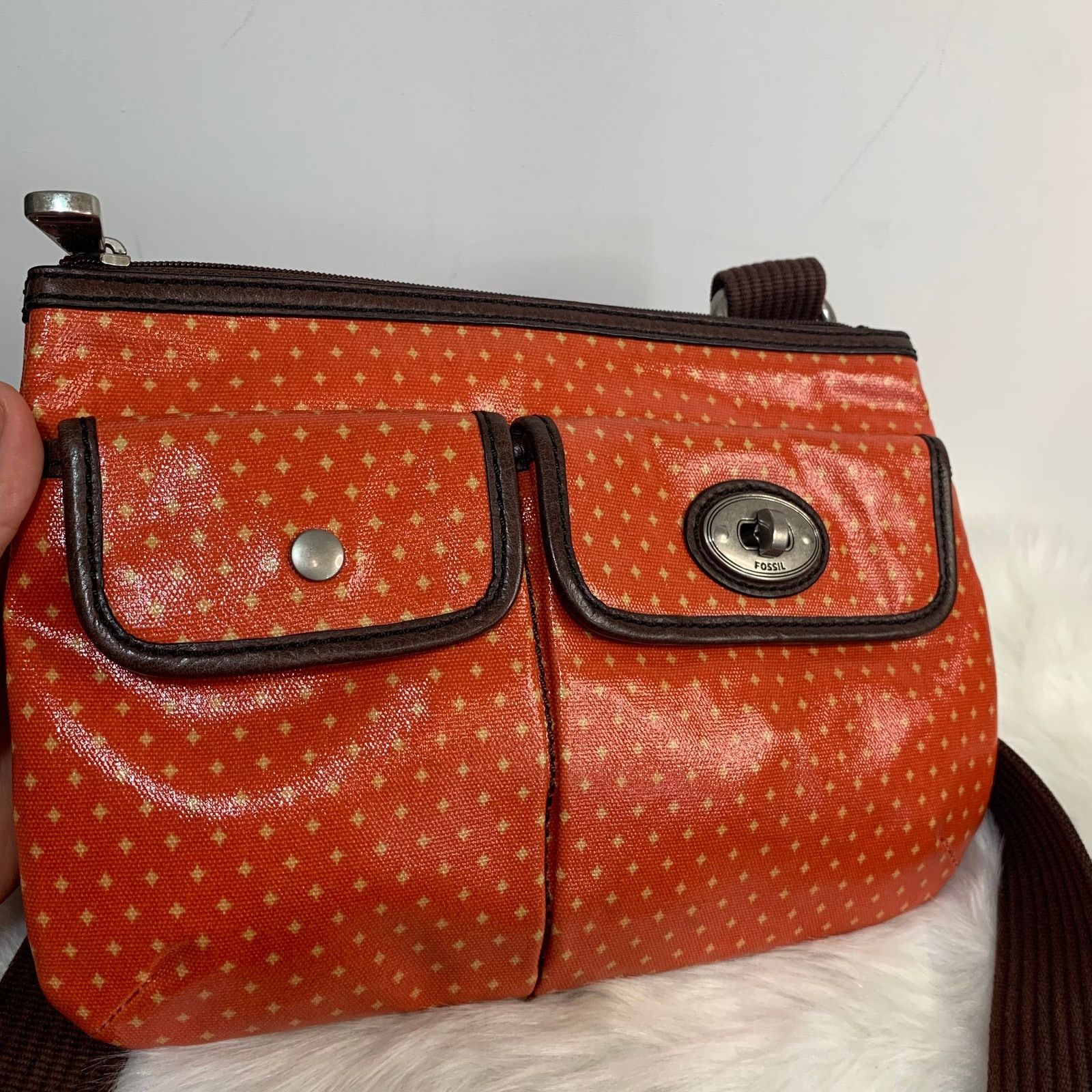 Fossil Fossil Waxed Canvas And Leather Orange Key-per Crossbody Size ONE SIZE - 12 Thumbnail