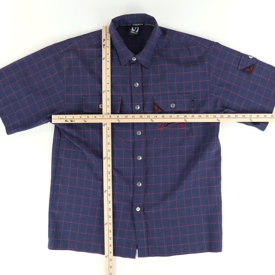 Vintage Players69 Grid Polyester Striped Button Up Shirt Navy Blue Men's L Shirt Size US L / EU 52-54 / 3 - 3 Thumbnail