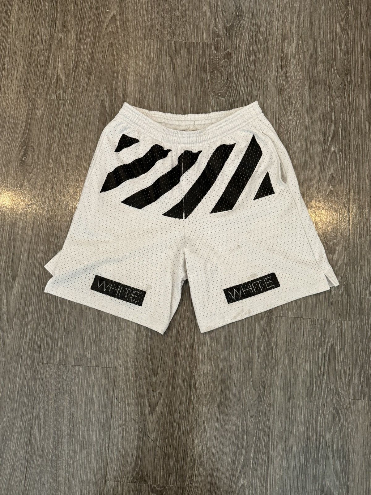 image of Off White First Season Mesh Diagonal Stripe Basketball Short, Men's (Size 30)