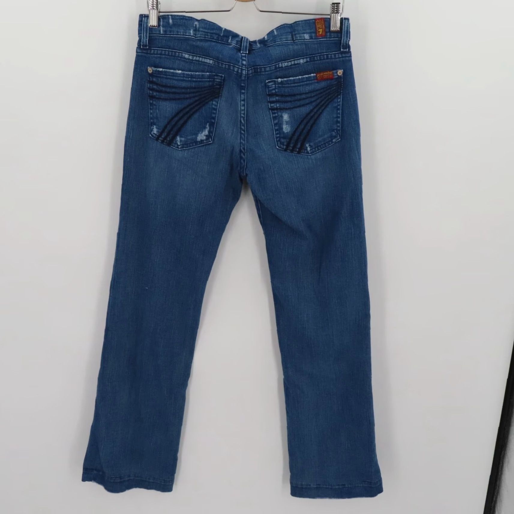 7 For All Mankind 7 For All Mankind Women Jeans Dojo Distressed Blue Denim 5-Pocket Pockets Bootcut Regular Size 29 Size 29" - 6 Thumbnail