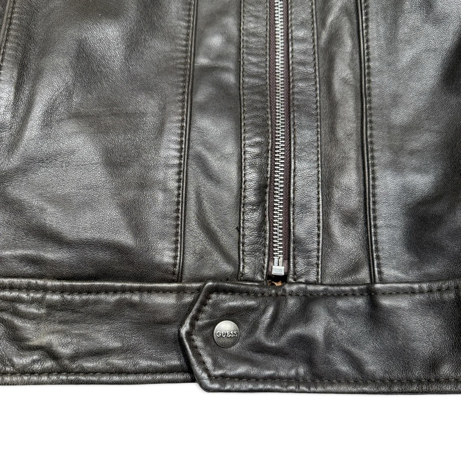 Guess GUESS Men's Brown Leather Bomber Jacket Size US XL / EU 56 / 4 - 4 Thumbnail