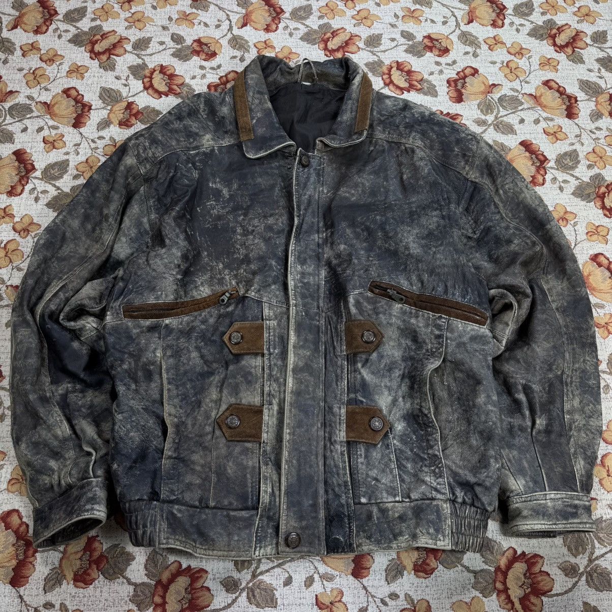 Vintage Vintage Washed Brown Leather Jacket Distressed 90s boxy fit Size US XL / EU 56 / 4 - 6 Thumbnail