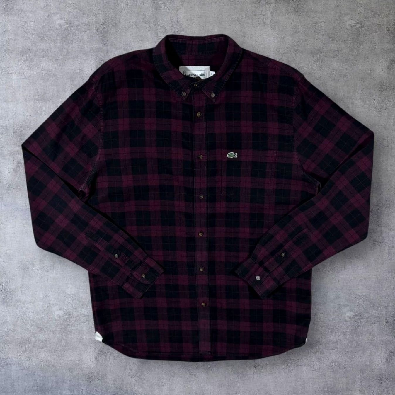 Lacoste Lacoste Regular Fit Burgundy Black Check Long Sleeve Button-Down Shirt Medium Mens Collar Down Shirt Size US M / EU 48-50 / 2 - 2 Thumbnail