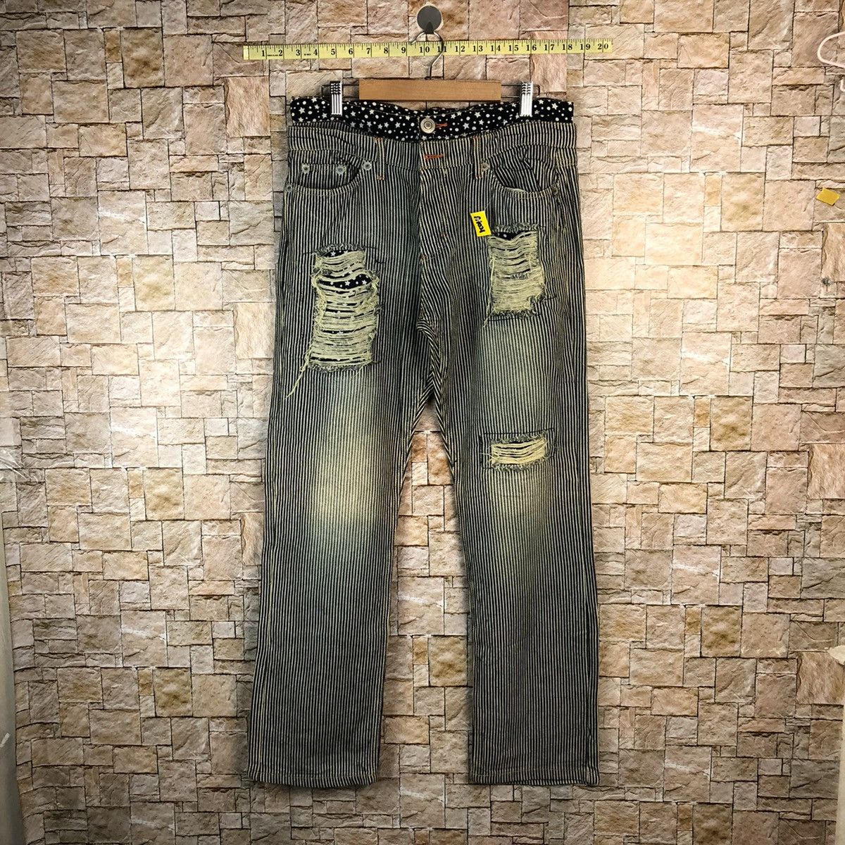 Japanese Brand Japan double waist Stripe Distressed cargo Pants #A1021 Size US 29 - 1 Thumbnail