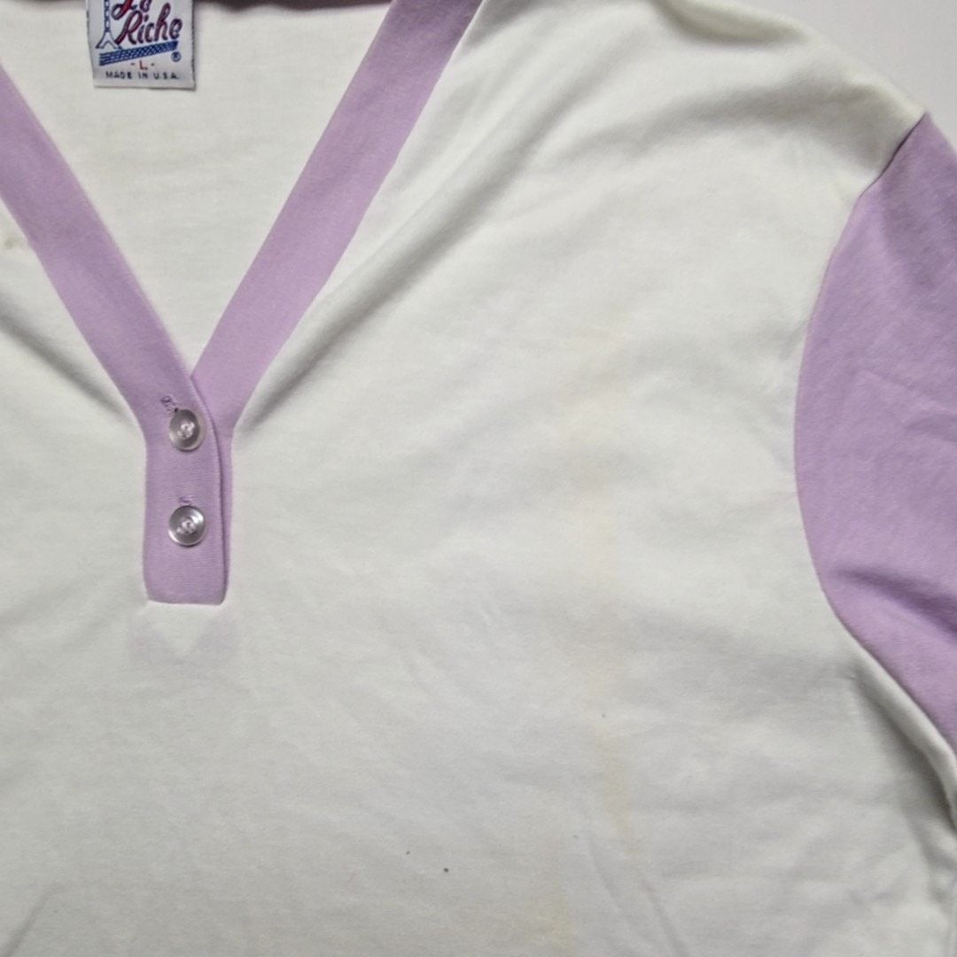 Vintage Vintage Le Riche Henley Shirt Purple White 3/4 Sleeve S 80s Size S / US 4 / IT 40 - 6 Thumbnail