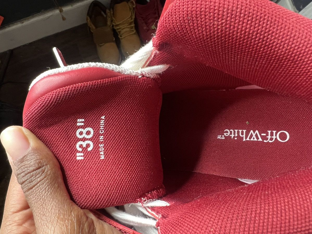 Red and white out of office OFF- white hi top sneaker