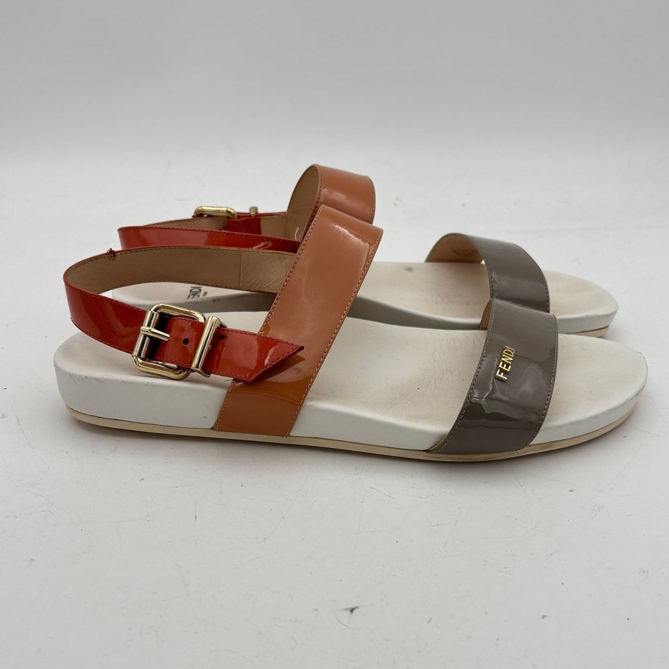 Fendi Fendi Multicolor Patent Leather Slingback Flat Sandals Size US 9 / IT 39 - 3 Thumbnail