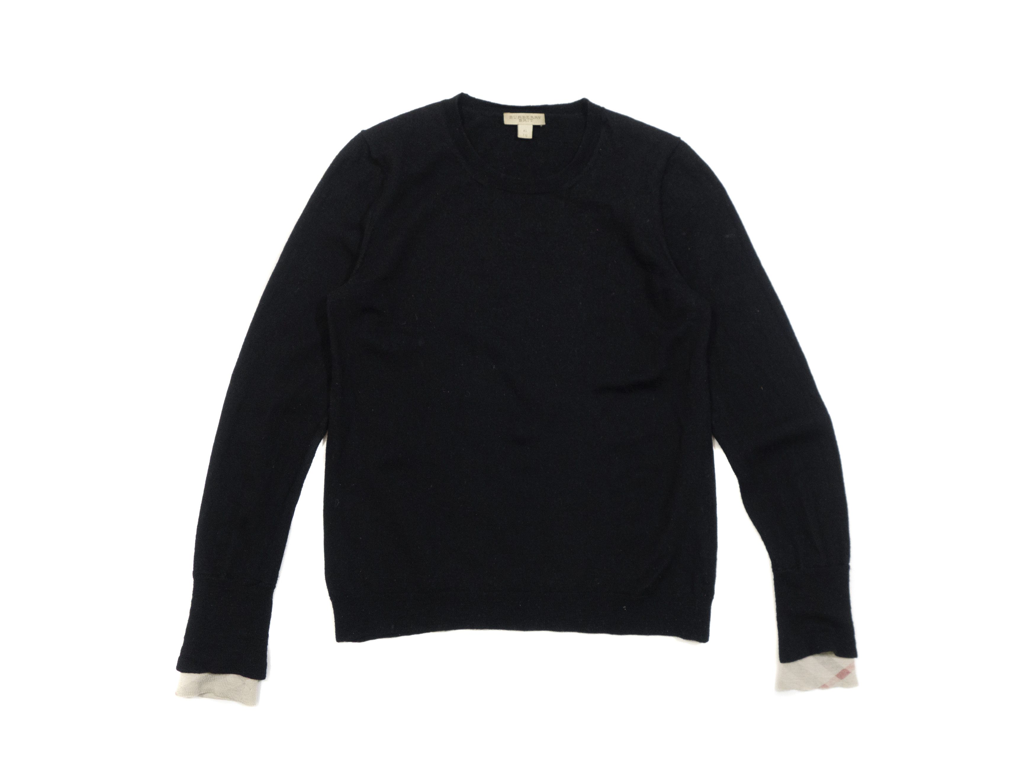 Brit Extra Fine Merino Wool Crewneck Sweater Check Cuffs