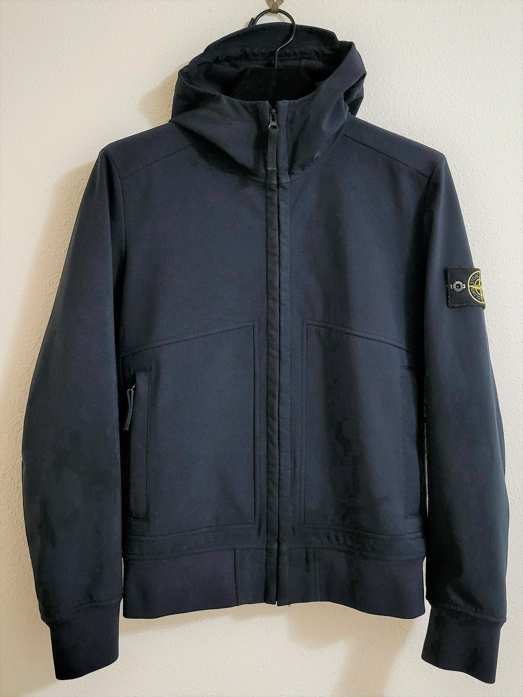 image of Stone Island $760 Navy Soft Shell-R Hooded Jacket, Men's (Size Small)